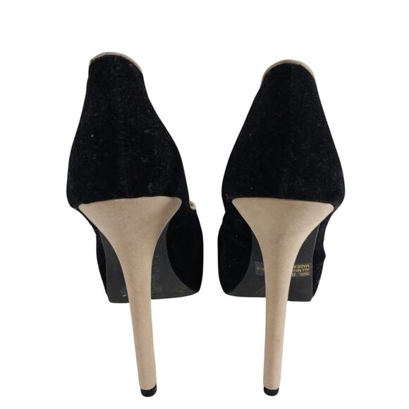 QUPID! BLACK VELVETEEN & TAN VEGAN SUEDE STILETTO PLATFORM HEELS, PUMPS! SZ 8.5M - Picture 6 of 14